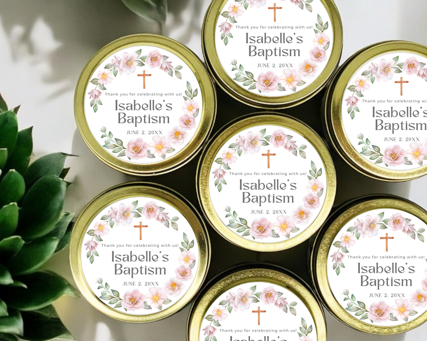 Pink Girl Wreath Baptism - Soy Wax Candle - Set of 1