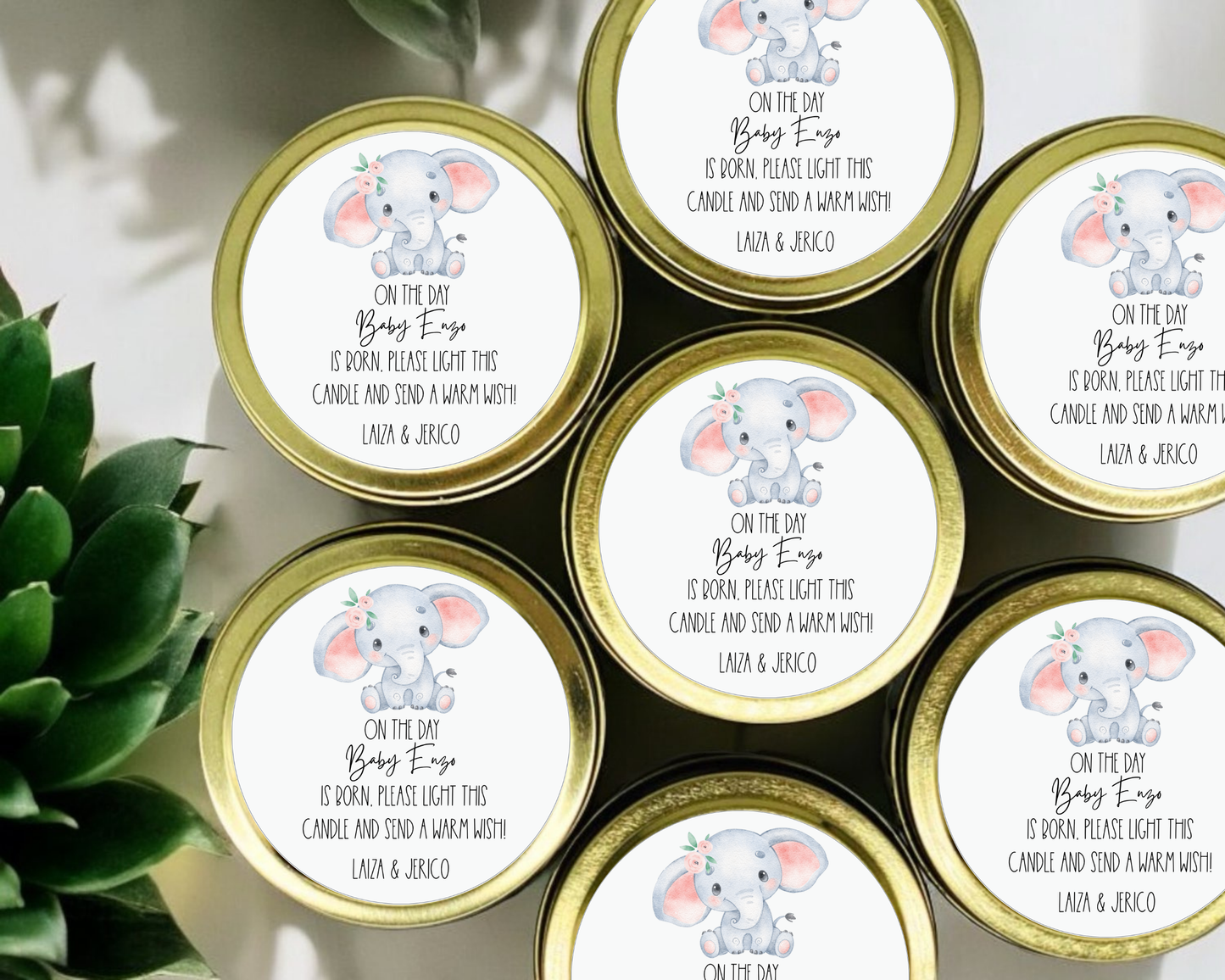 Elephant - Prayer Baby Shower Soy Wax Candle - Set of 1