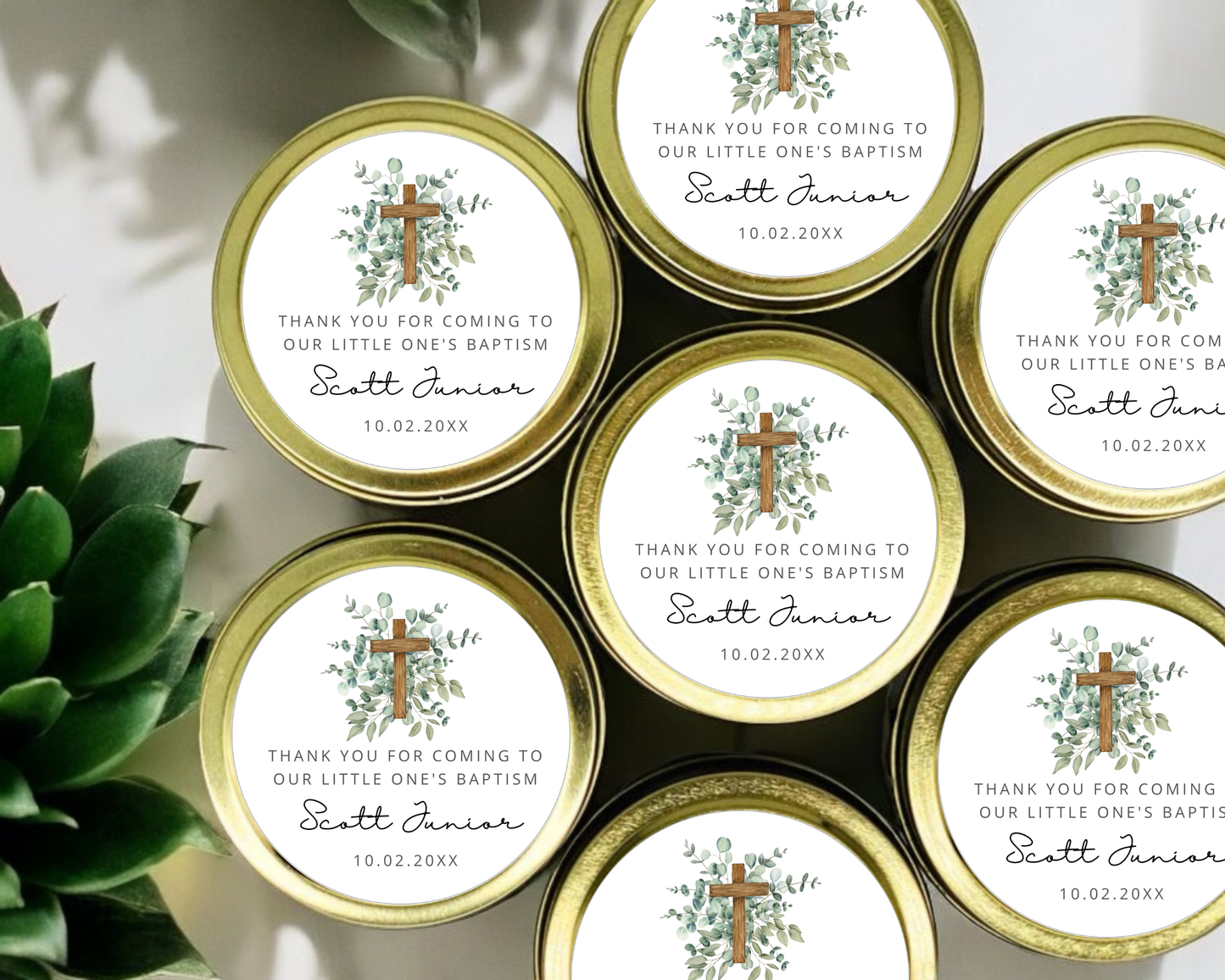 Greenery Boy Baptism - Soy Wax Candle - Set of 1