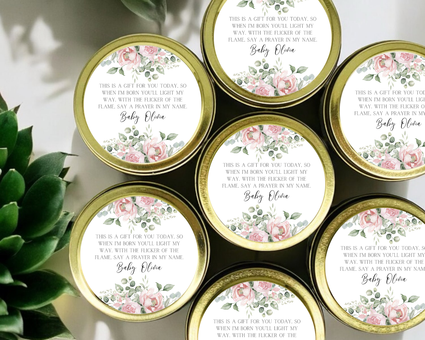 Pink Floral - Prayer Baby Shower Soy Wax Candle - Set of 1
