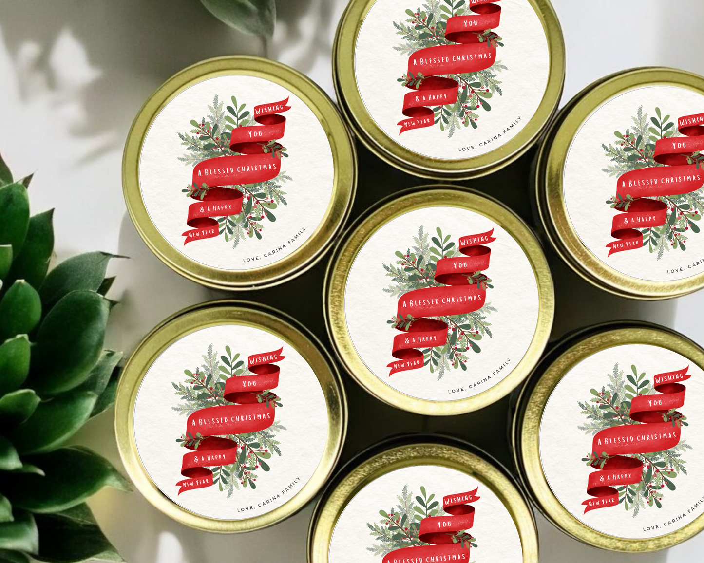 Christmas Ribbon - Holiday Christmas Soy Wax Candle - Set of 1