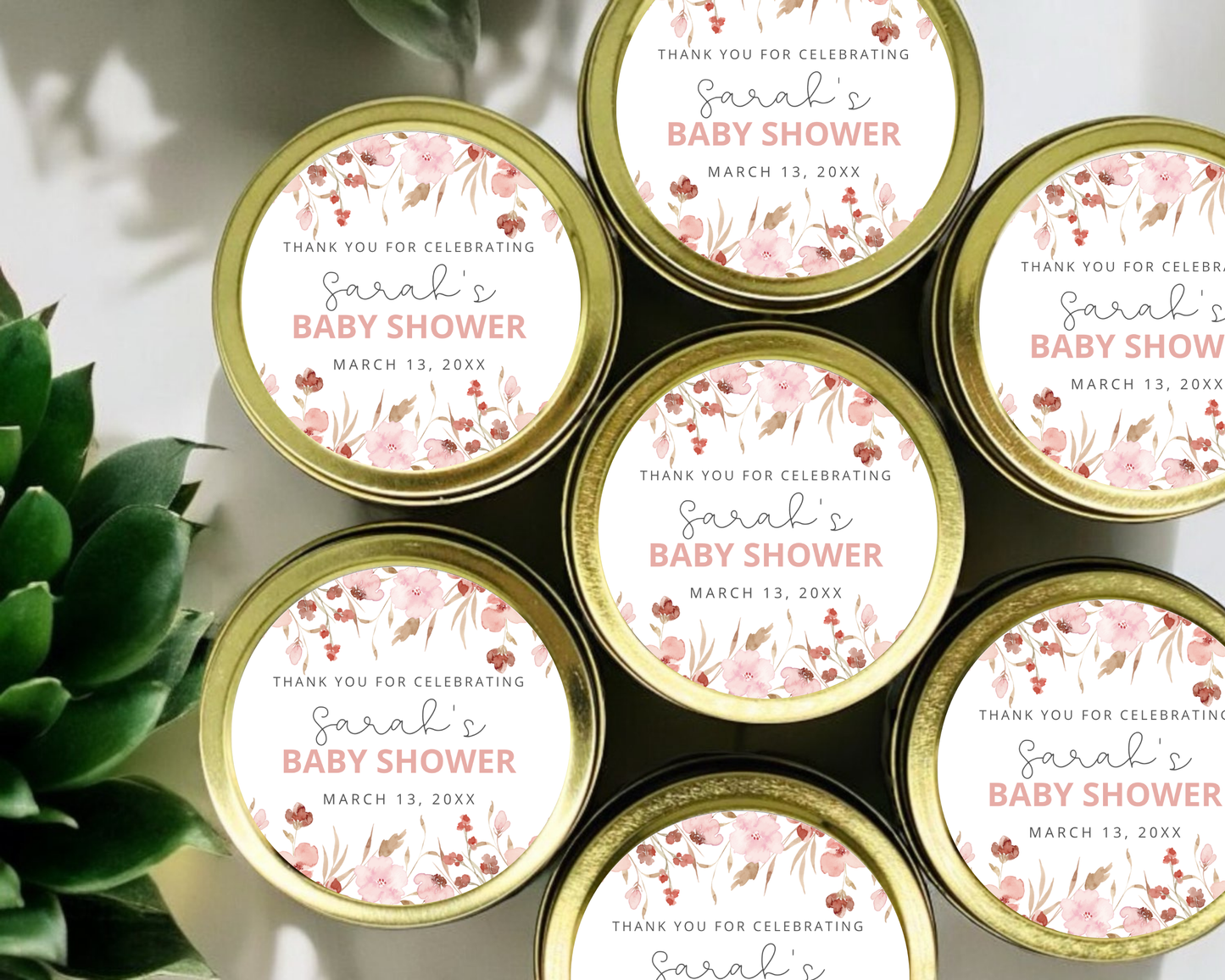Pink Watercolor Wildflower - Baby Shower Soy Wax Candle - Set of 1