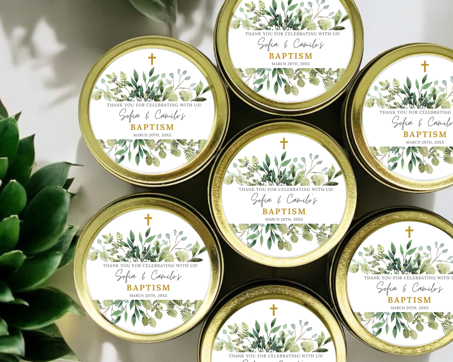 Greenery Baptism - Soy Wax Candle - Set of 1
