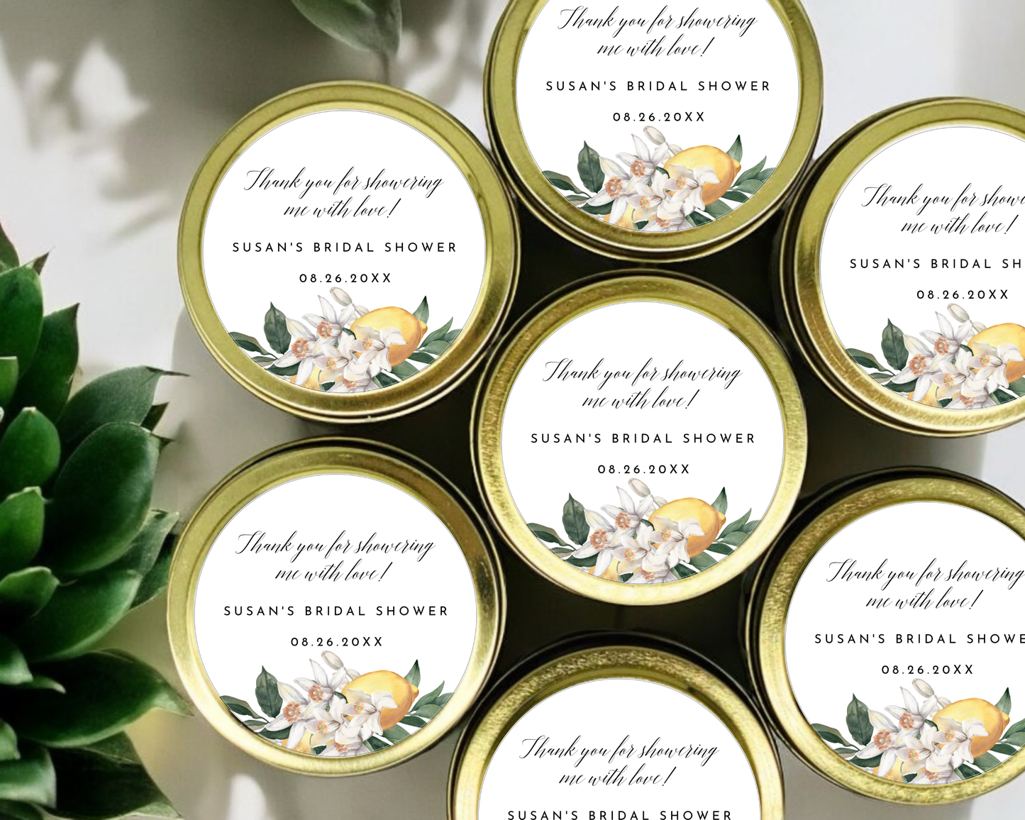 Floral Lemon Bridal Shower - Wedding Soy Wax Candle - Set of 1