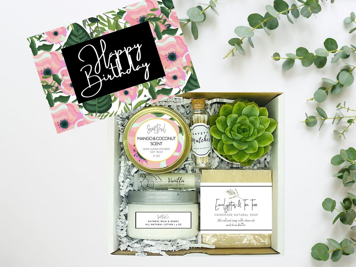 Pink Flowers Happy Birthday Succulent Spa Box