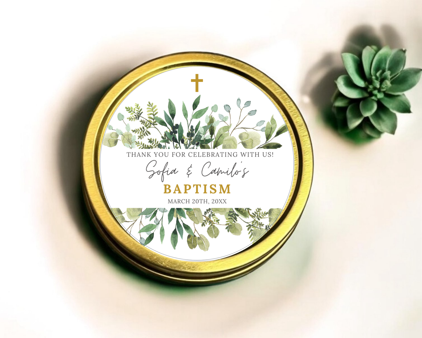Greenery Baptism - Soy Wax Candle - Set of 1