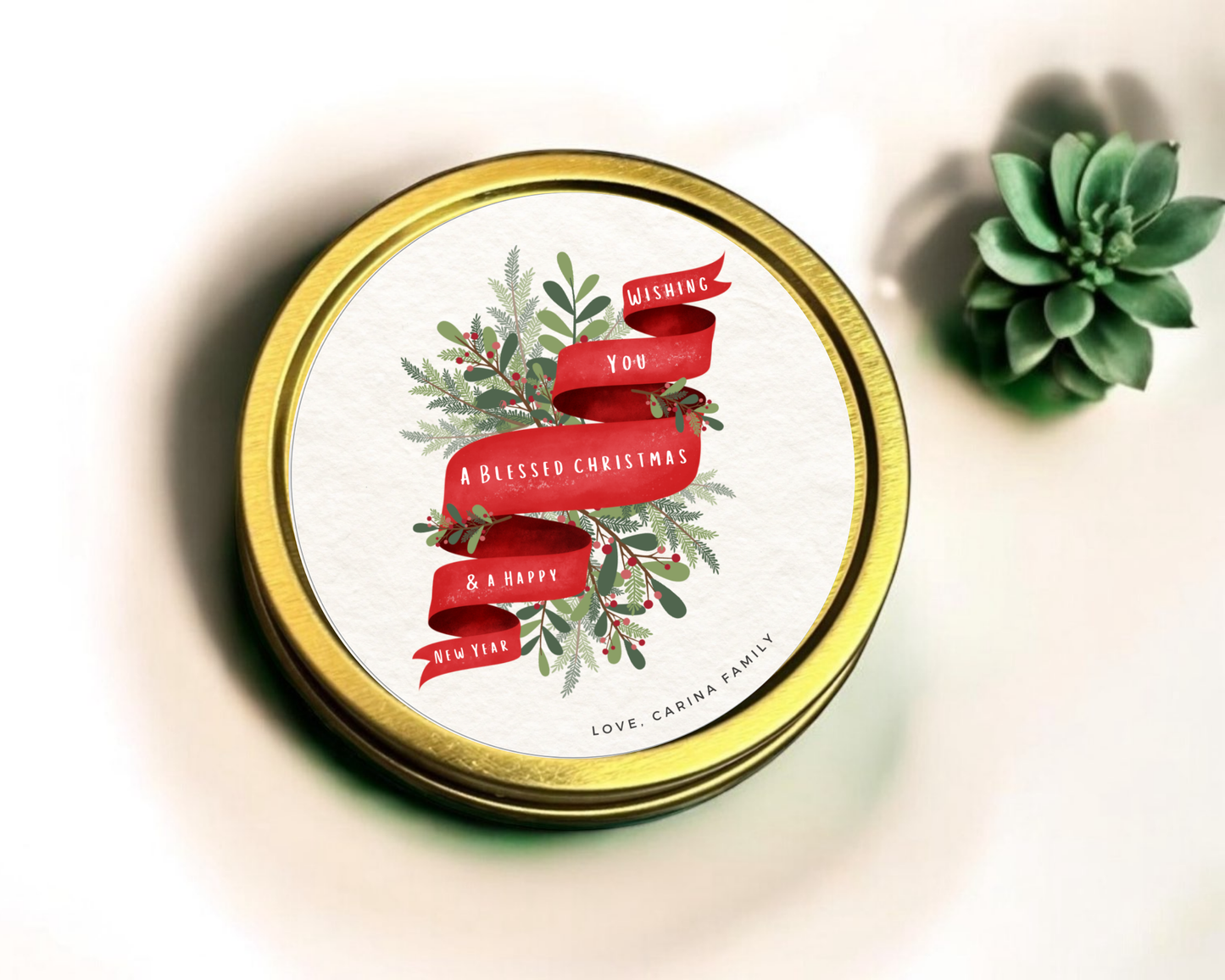 Christmas Ribbon - Holiday Christmas Soy Wax Candle - Set of 1
