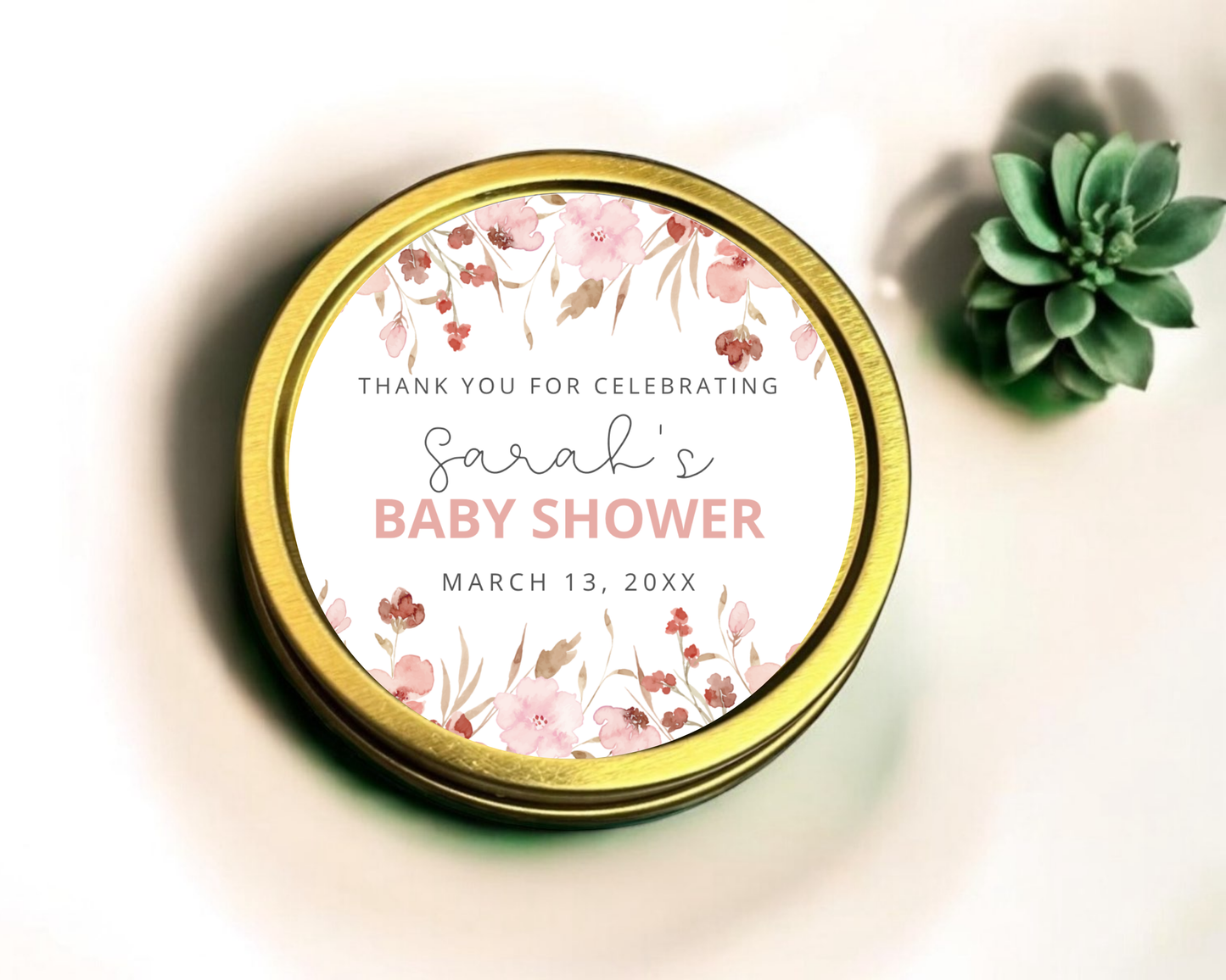 Pink Watercolor Wildflower - Baby Shower Soy Wax Candle - Set of 1