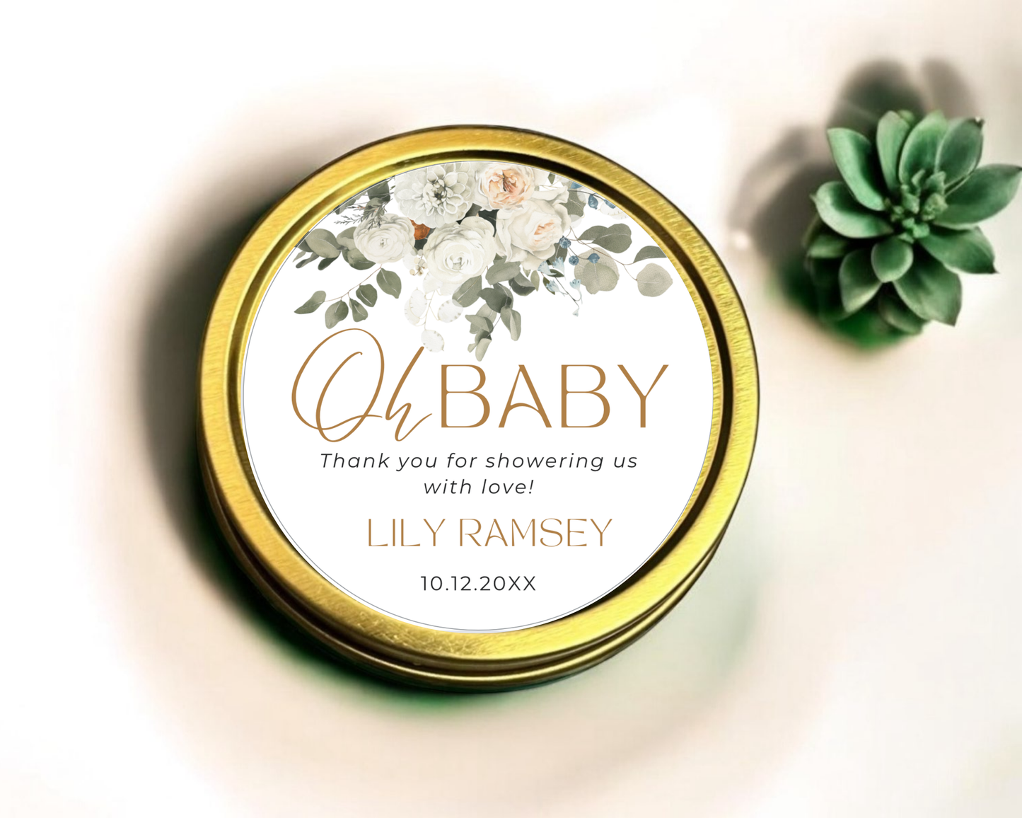 White Eucalyptus - Baby Shower Soy Wax Candle - Set of 1