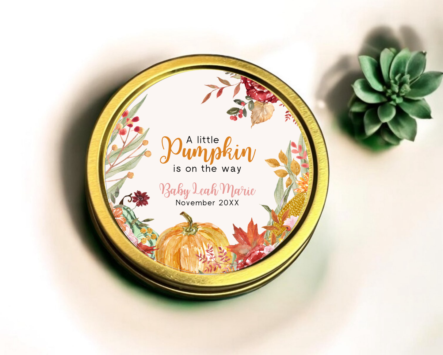 Fall Pumpkin - Baby Shower Soy Wax Candle - Set of 1