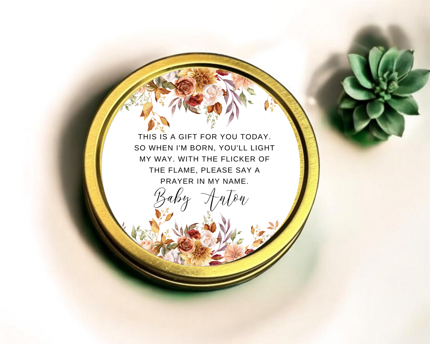 Fall Floral - Prayer Baby Shower Soy Wax Candle - Set of 1