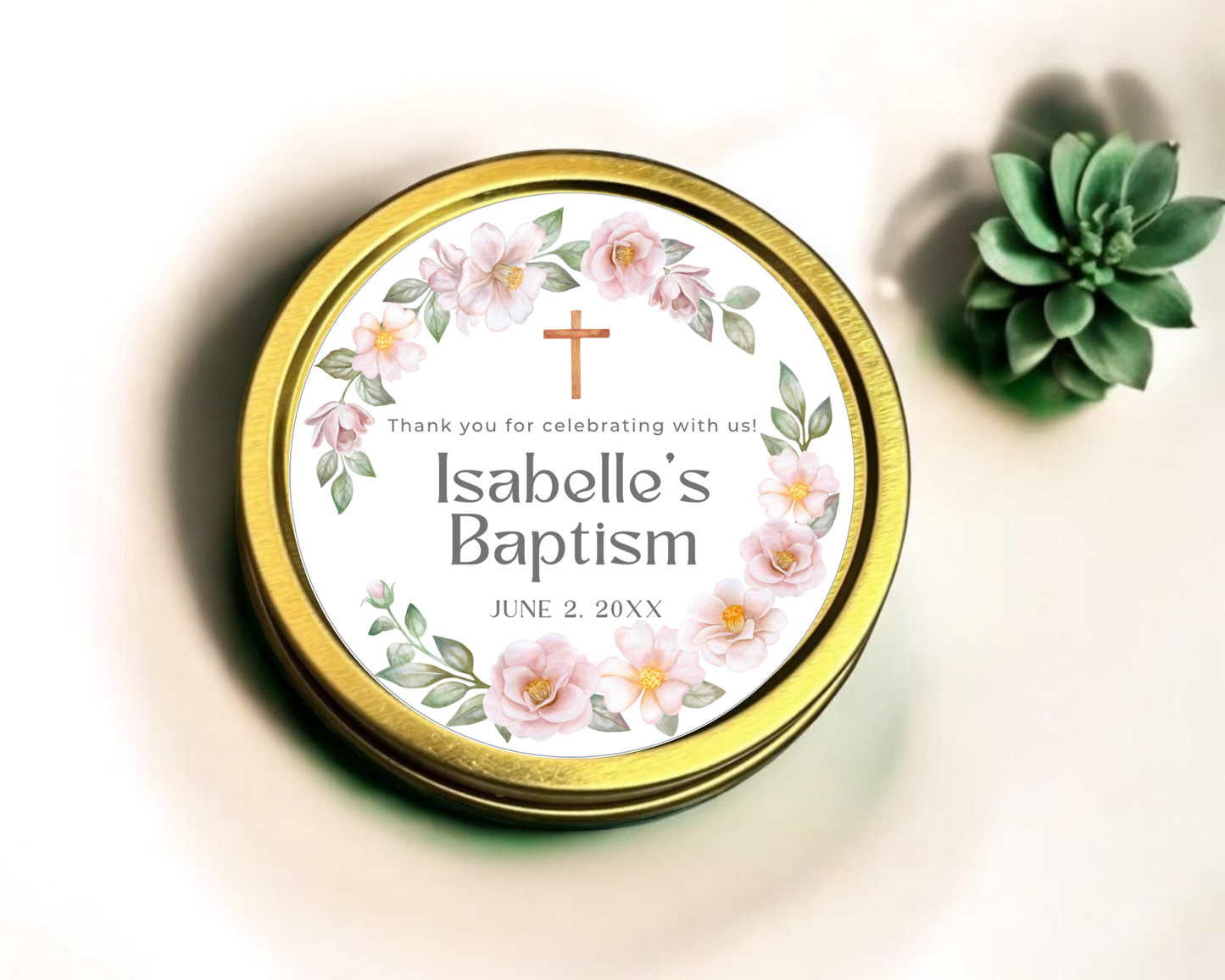 Pink Girl Wreath Baptism - Soy Wax Candle - Set of 1