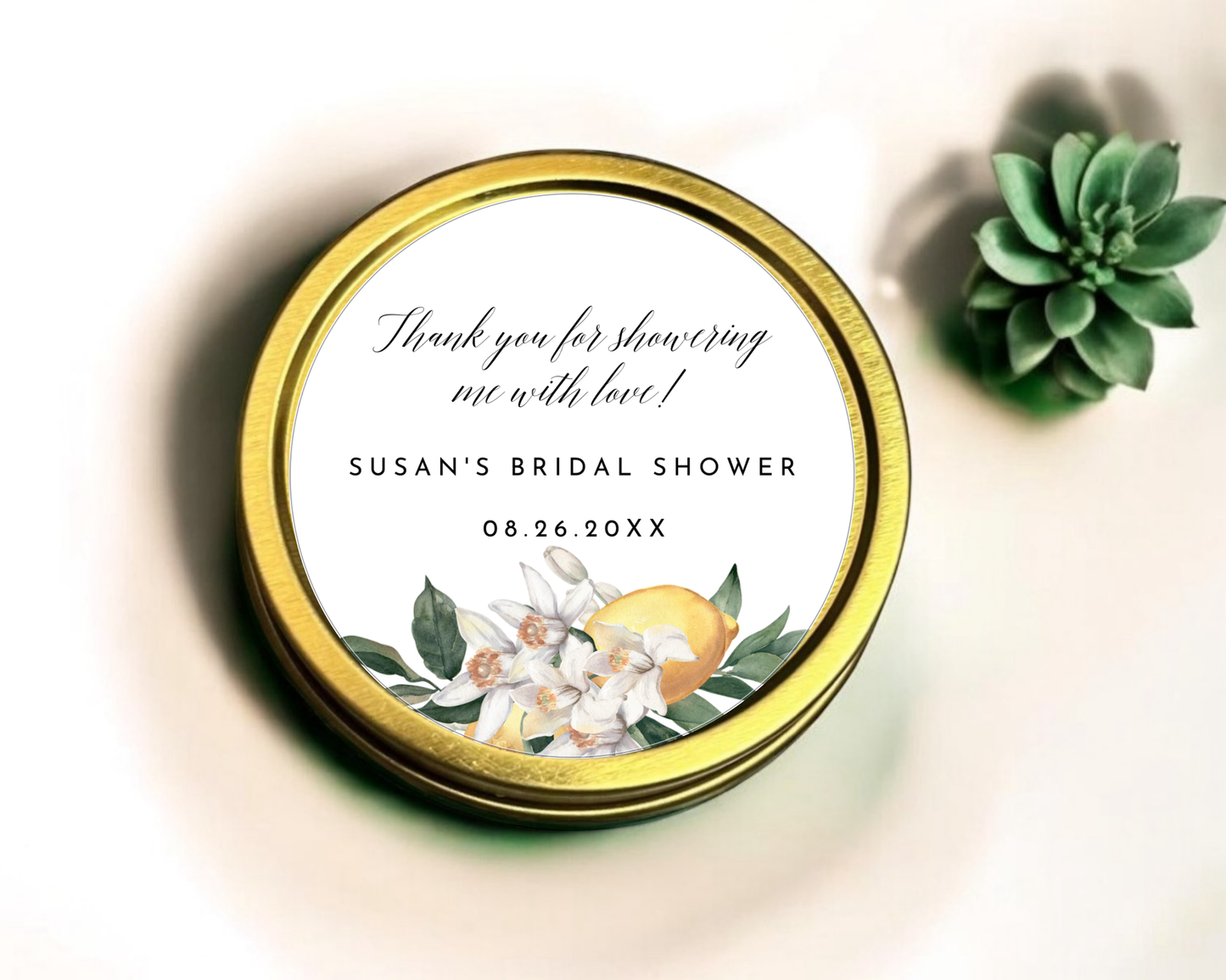 Floral Lemon Bridal Shower - Wedding Soy Wax Candle - Set of 1