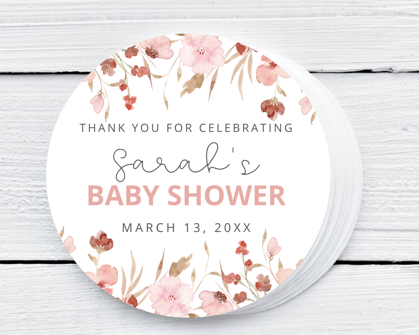 Pink Watercolor Wildflower - Baby Shower Soy Wax Candle - Set of 1