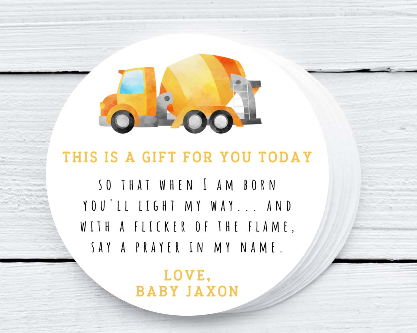 Construction Truck - Prayer Baby Shower Soy Wax Candle - Set of 1