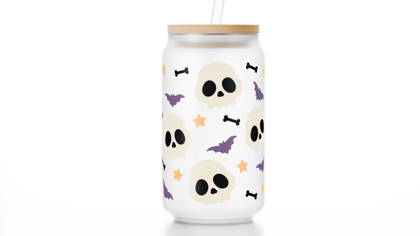 16oz Skull & Bat Halloween Frosted Libbey Glass Cup