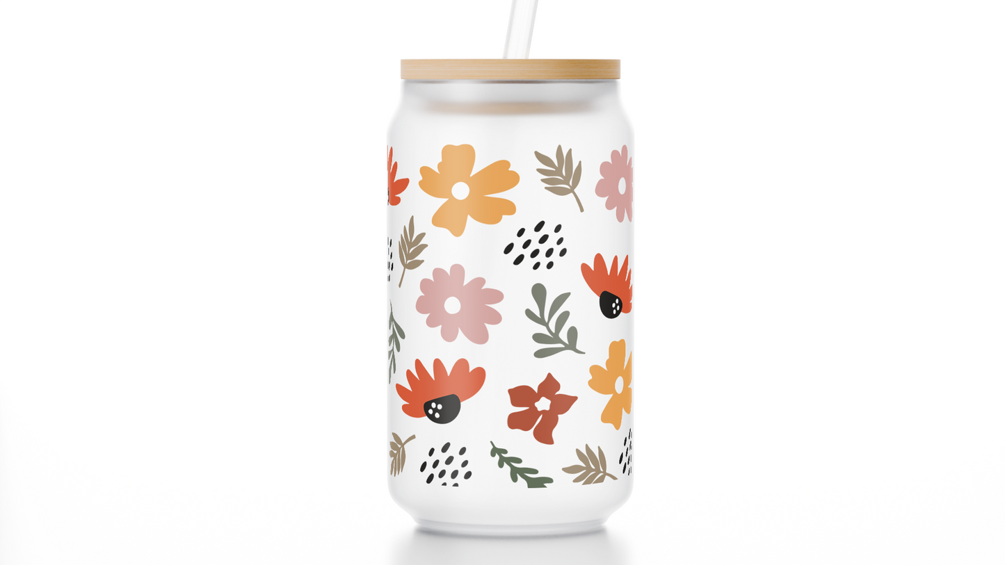 16oz Boho Flower Market Frosted Libbey Glass Cup