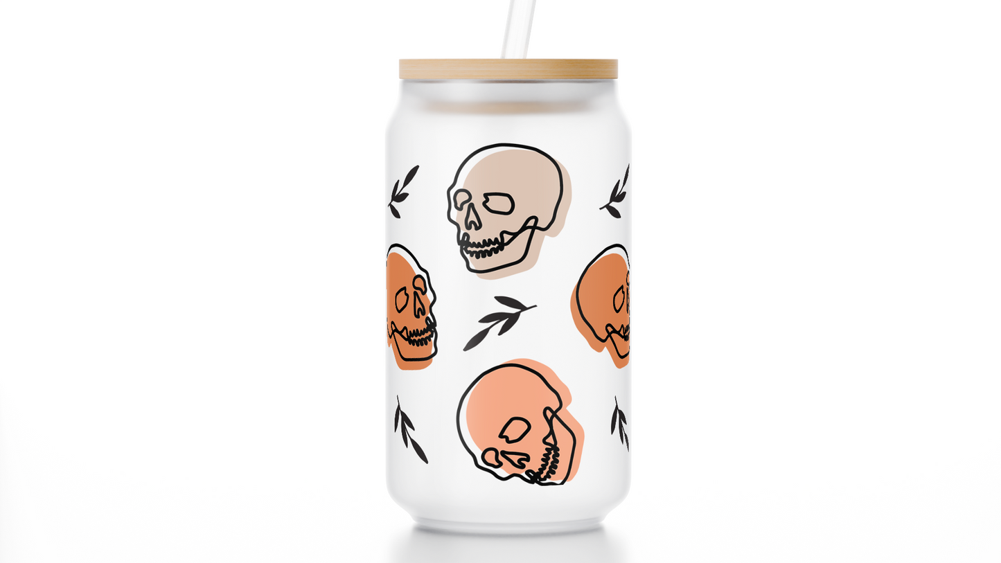 16oz Boho Skull Frosted Libbey Glass Cup