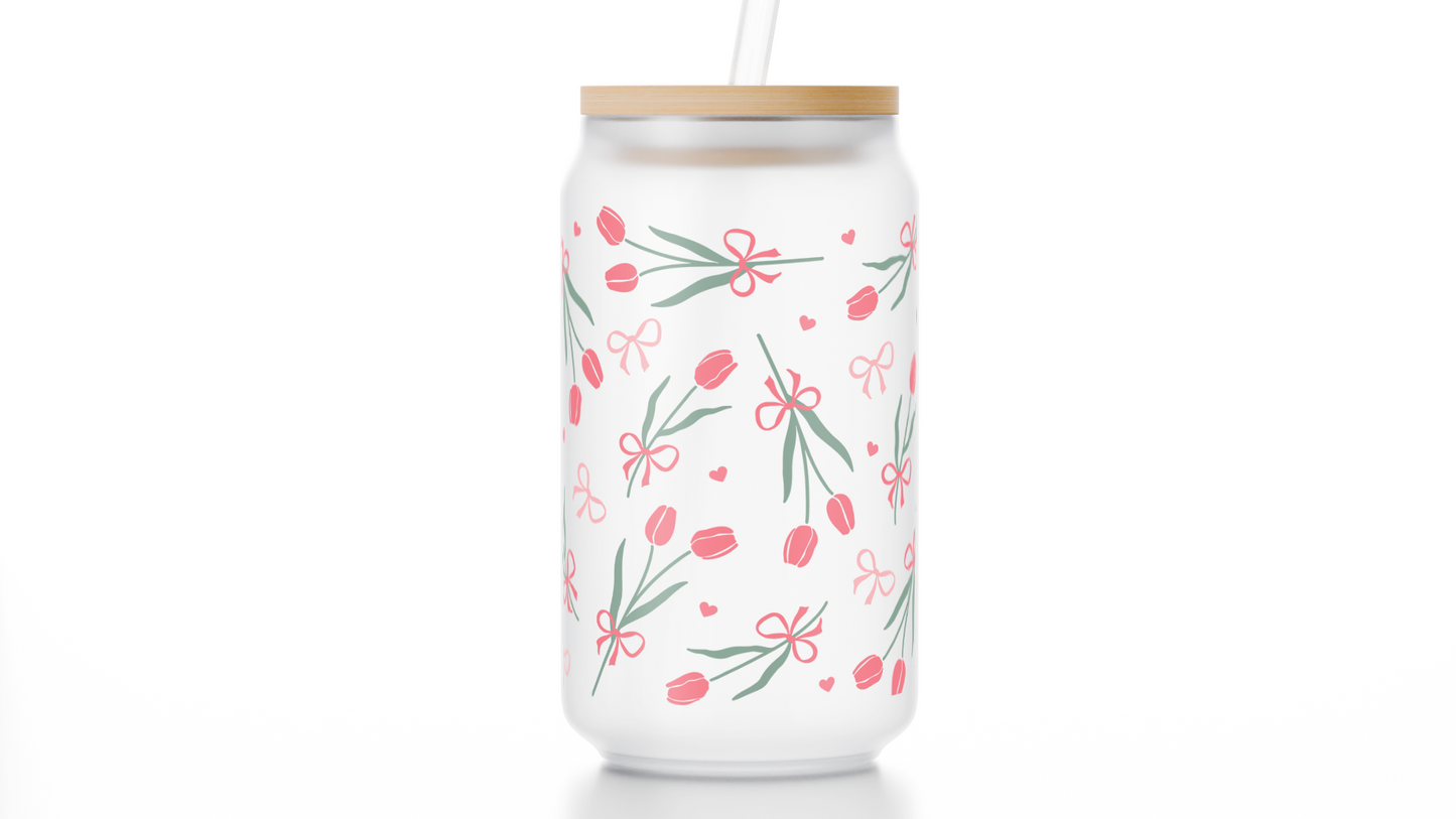 16oz Tulip Bow Frosted Libbey Glass Cup