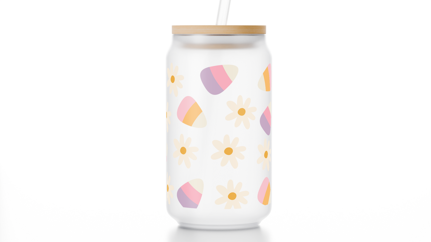16oz Candy Corn Flower Frosted Libbey Glass Cup
