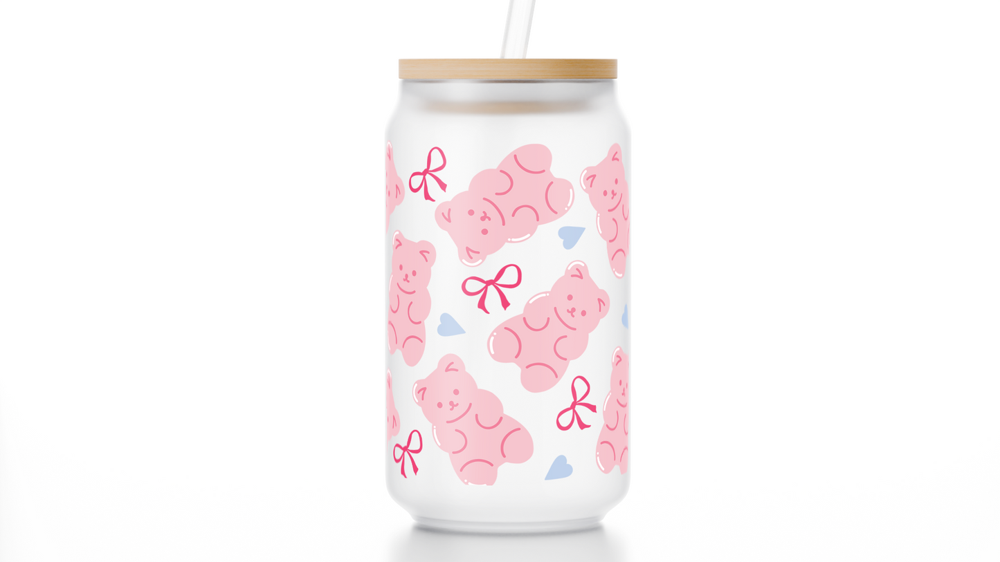 16oz Gummy Bear and Coquette Bow Frosted Libbey Glass Cup