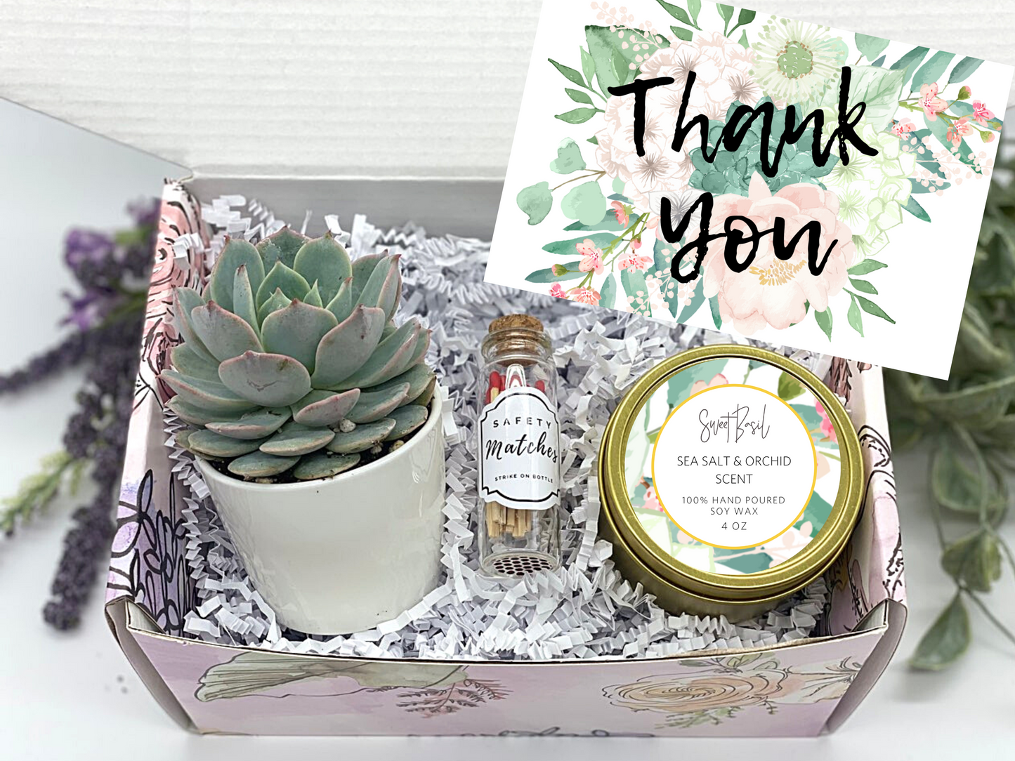 Pink Greenery Thank You Gift Box