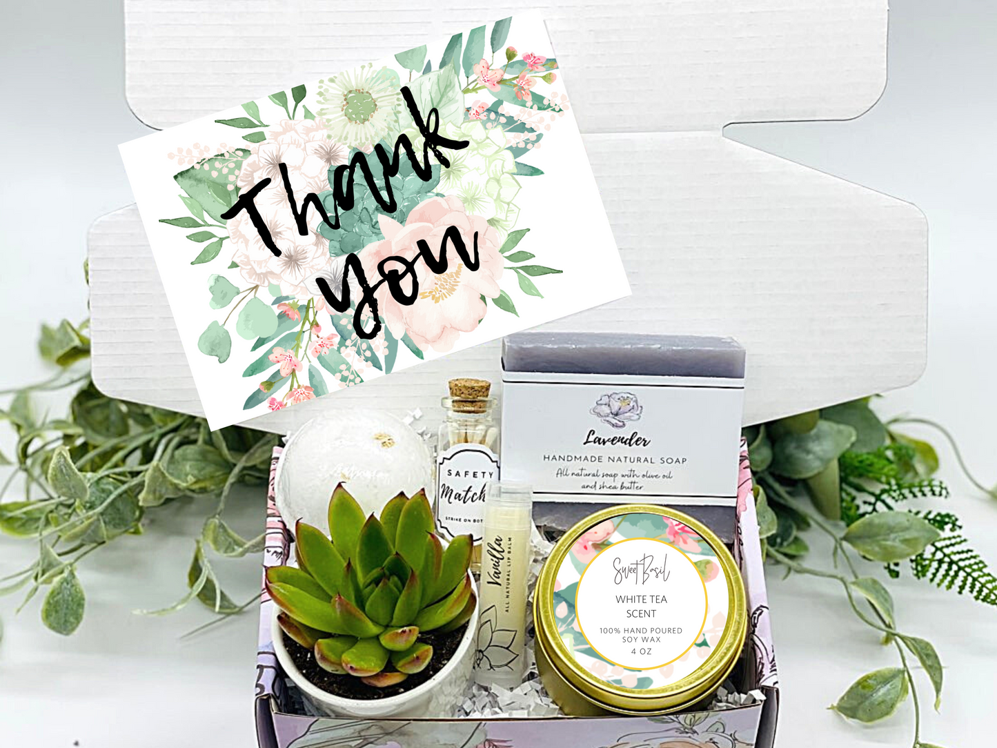 Pink Greenery Thank You Gift Box