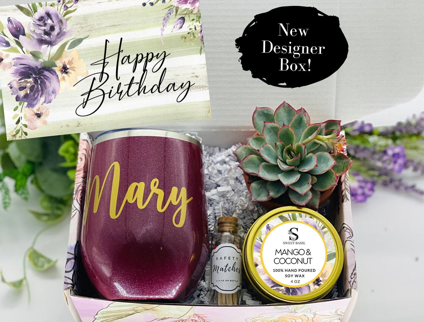 Purple Floral Birthday Gift Box Personalized Wine Tumbler