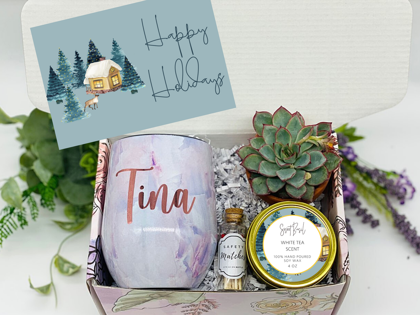 Blue Happy Holidays Personalized Wine Tumbler