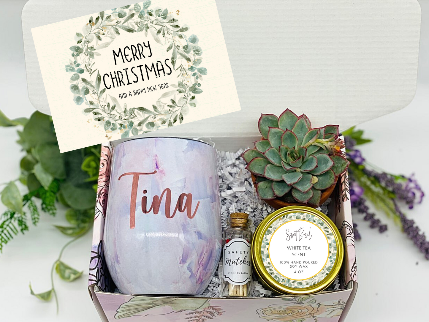 Gold Speckled Christmas Wreath Personalized Wine Tumbler