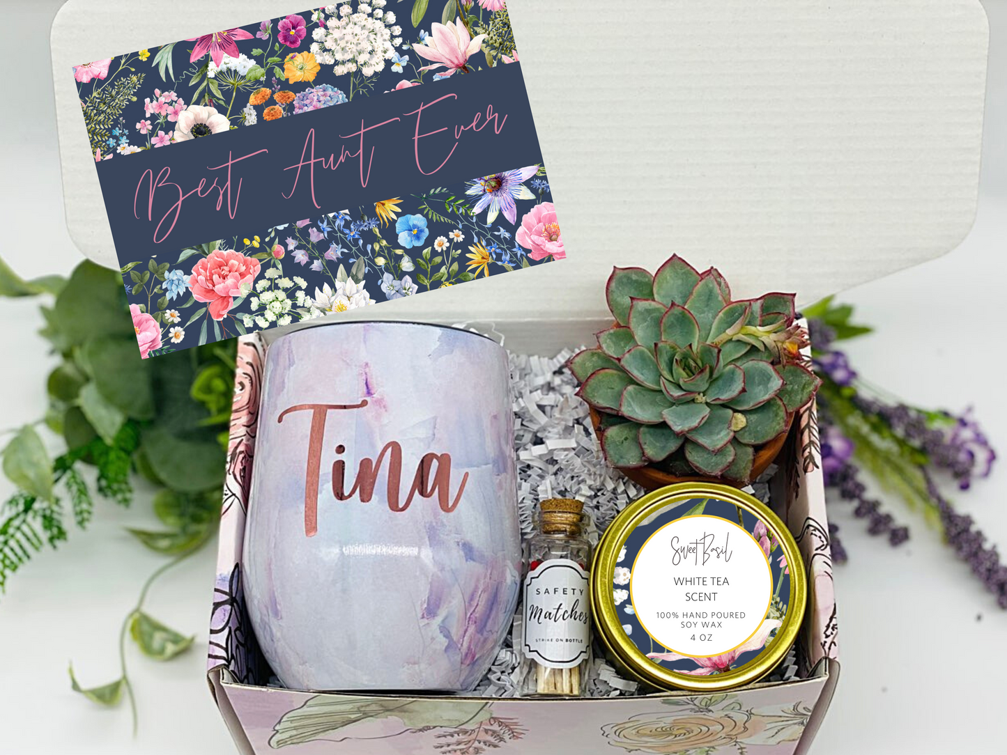 Floral Best Aunt Ever Personalized Wine Tumbler