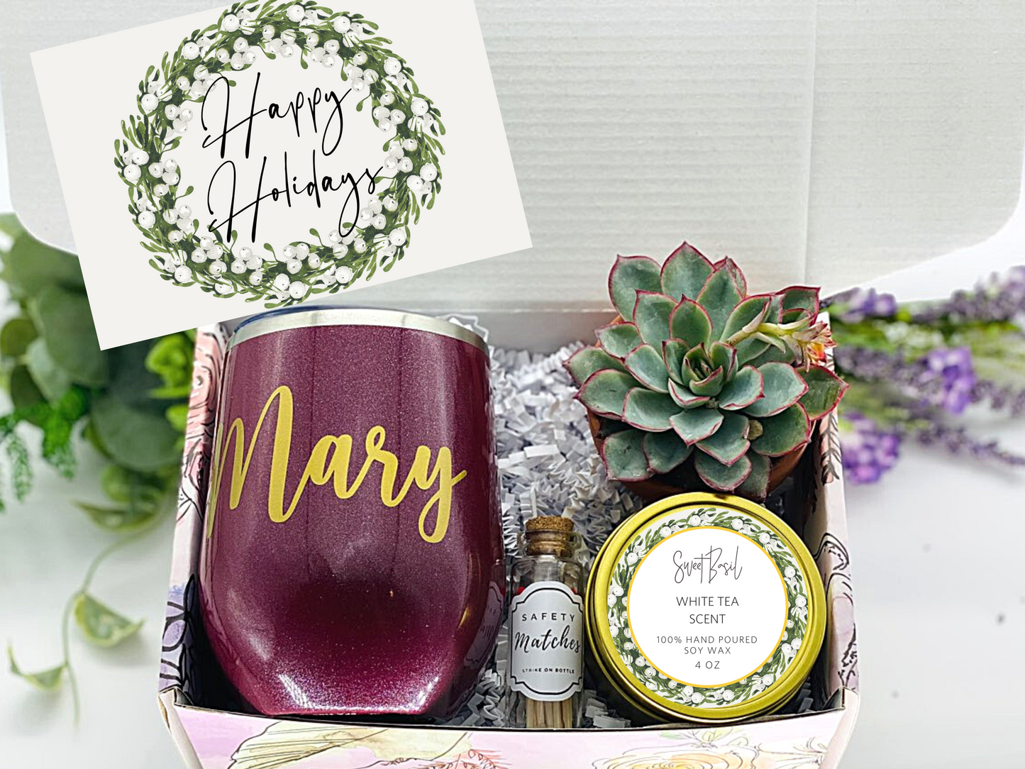 Modern Happy Holidays Personalized Wine Tumbler
