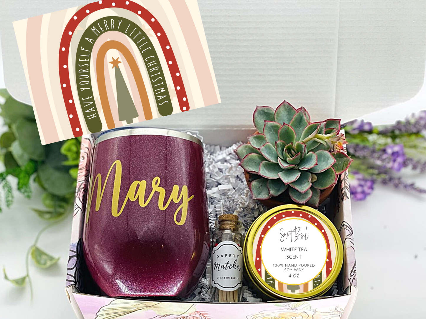 Boho Christmas Rainbow Personalized Wine Tumbler
