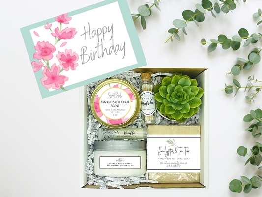 Pink Watercolor Floral Happy Birthday Succulent Spa Box