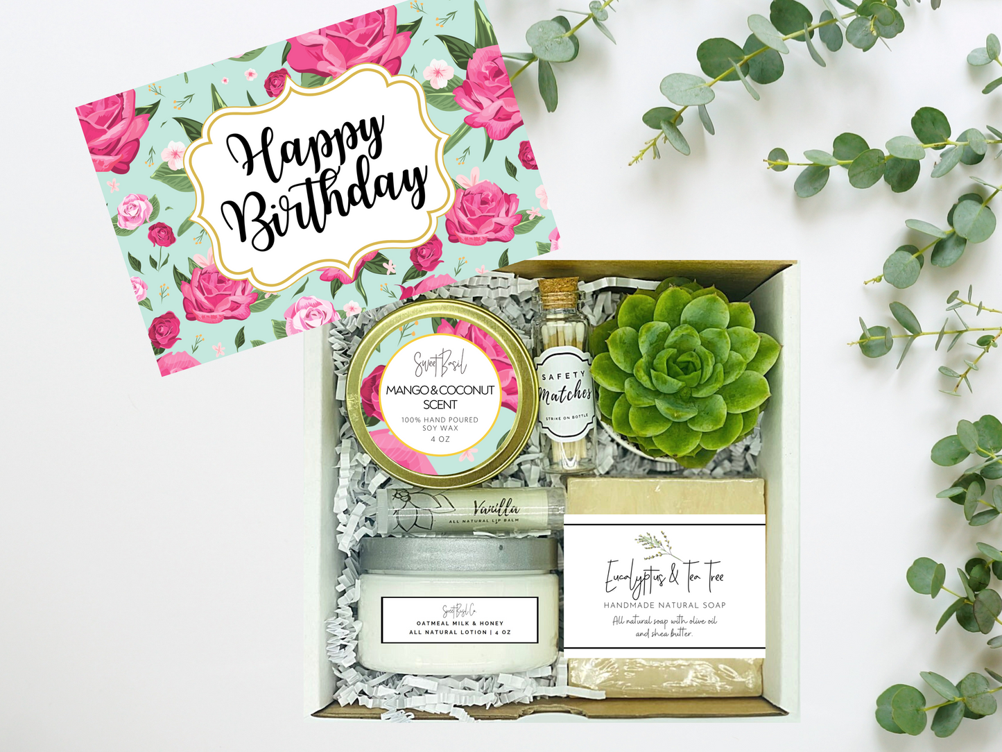 Pink Roses Happy Birthday Succulent Spa Box