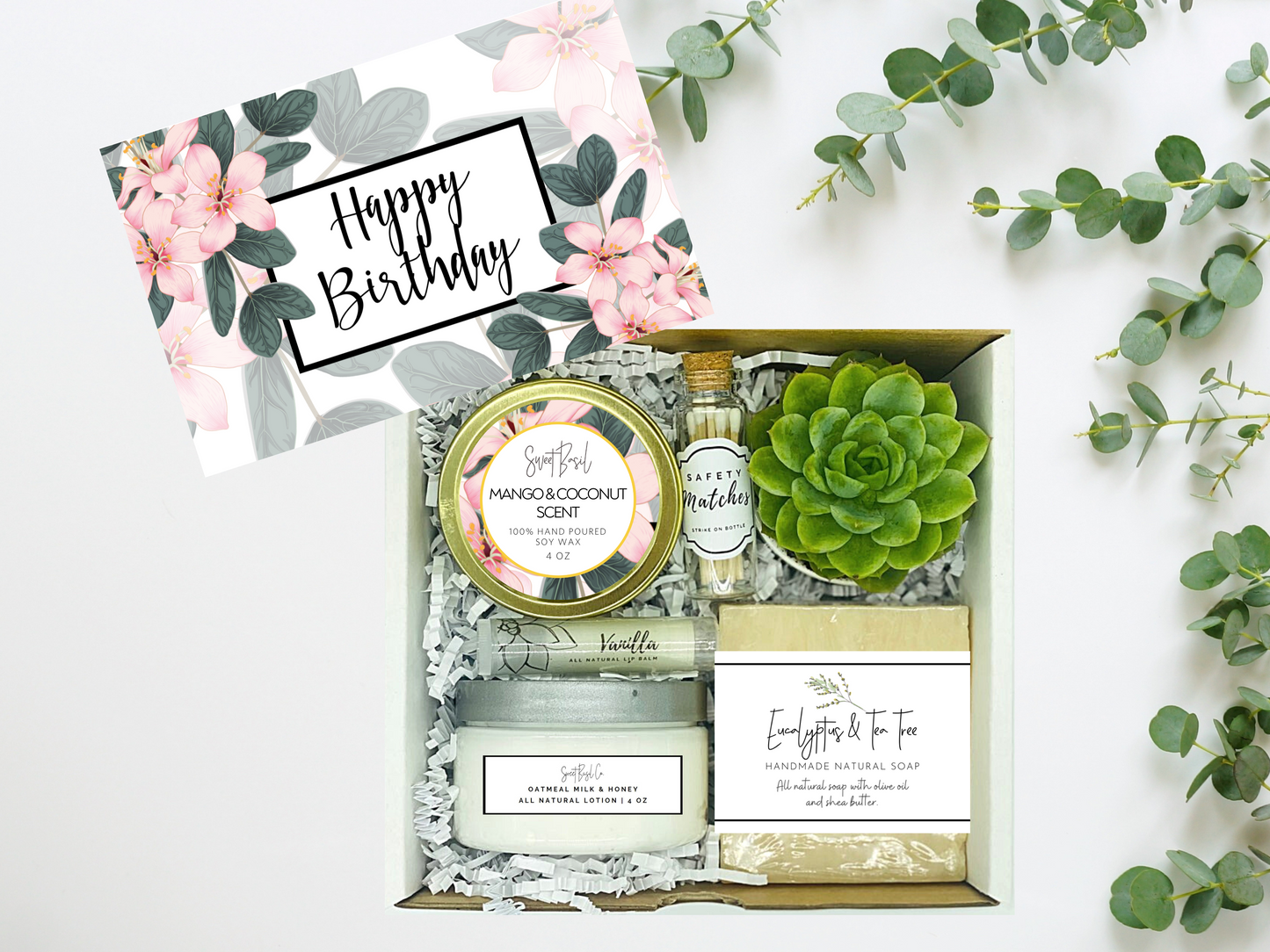 Baby Pink Flowers Happy Birthday Succulent Spa Box