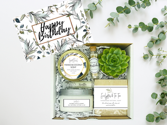 Gold Lined Greenery Happy Birthday Succulent Spa Box