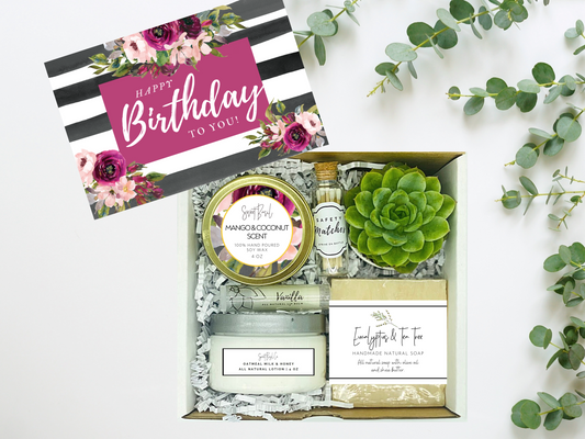 Magenta Floral Happy Birthday Succulent Spa Box