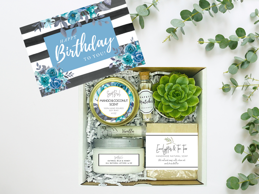 Blue Floral Happy Birthday Succulent Spa Box