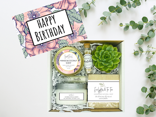 Mauve Floral Happy Birthday Succulent Spa Box