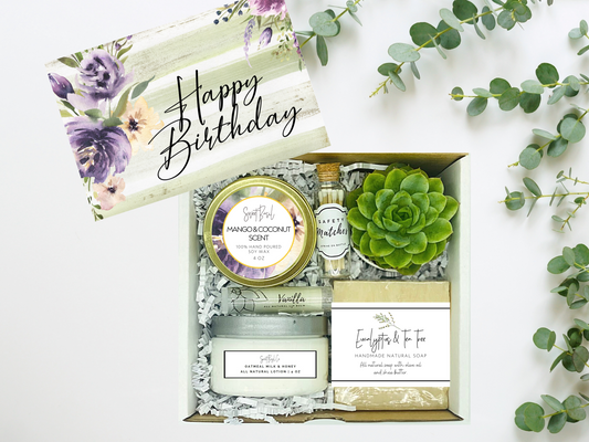 Purple Floral Happy Birthday Succulent Spa Box