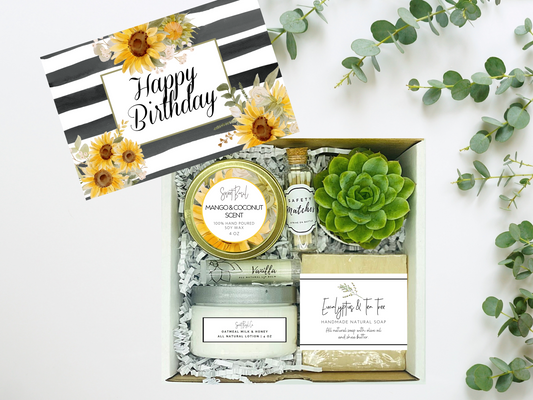 Sunflower Stripes Happy Birthday Succulent Spa Box