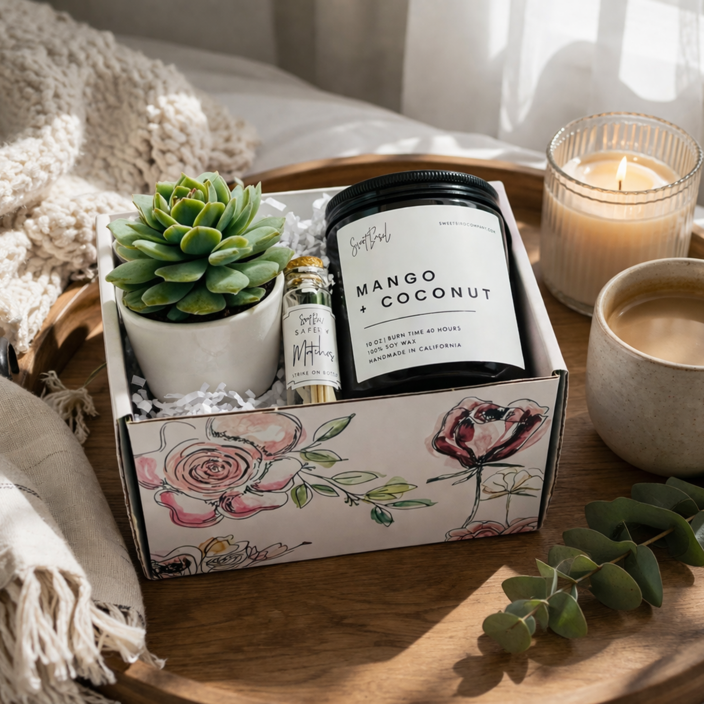 Birthday Gift Box with Succulent & Amber Glass Soy Candle