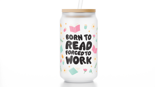 16oz Born to Read Frosted Libbey Glass Cup