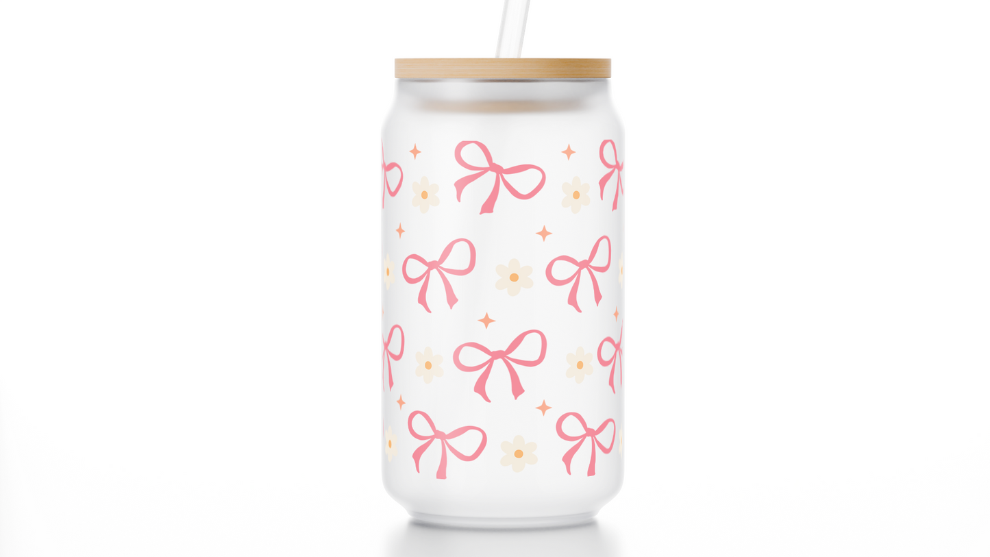 16oz Bows and Daisies Frosted Libbey Glass Cup