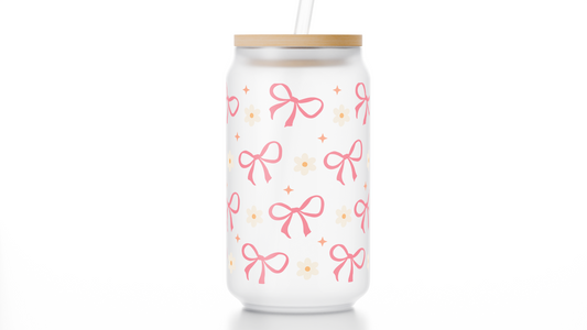 16oz Bows and Daisies Frosted Libbey Glass Cup