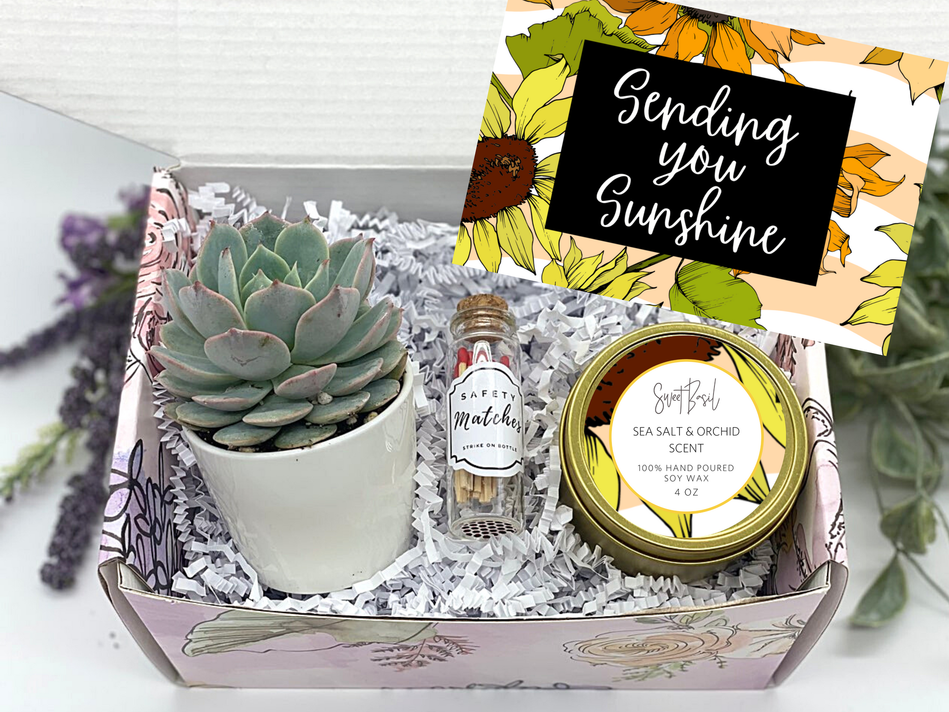 sunshine succulent font Sunflowers Thinking of You Gift Box – Sweet Basil LLC