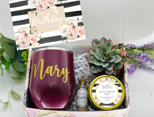 Cream Floral Birthday Personalized Wine Tumbler