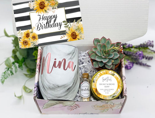Yellow Floral Birthday Gift Box Personalized Wine Tumbler
