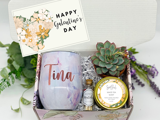 Floral Heart Galentine's Personalized Wine Tumbler
